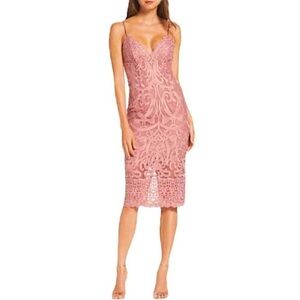 Bardot ✘ Pink Gia Lace Embroidered Sweetheart Mesh Strap Slit Cocktail Dress S