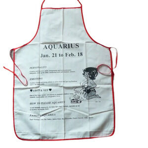 NWOT Bib  Apron Aquarius Zodiac Astrology White Cooking Baking Kitchen Linens