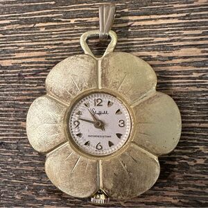 RARE Vintage Sheffield Gold Tone Flower Clock Watch Pendant Women UNTESTED Swiss