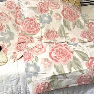 Pottery Barn Kids Twin Floral Duvet Pink Blue Green w/ w Euro Shams