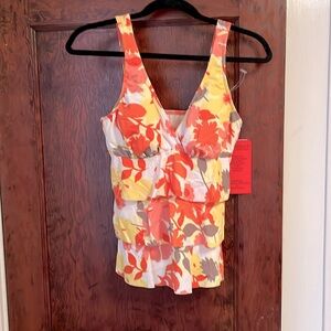 Magic Suit Tankini Swimsuit Top Sz 12 NWT Floral Ruffled Layered