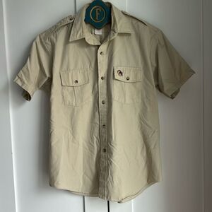 Vintage Duxbak Embroidered Turkey Hunting Tan Short Sleeve Button Up - L