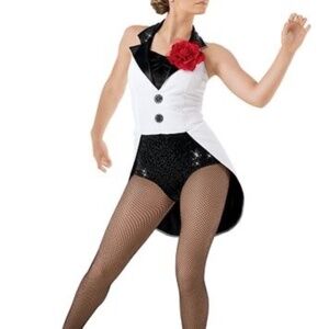 White and black tux style jazz/musical theatre/tap dance costume