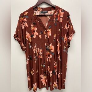 4 for $25 💜 Lily Morgan Earth-Tone Floral Print Top / Shirt Size 2x