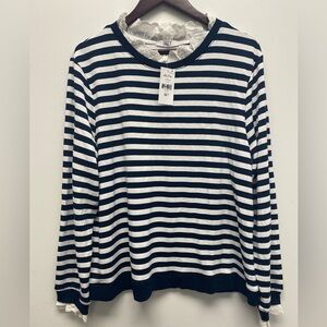 4 for $25 💜 NWT Suzy Navy Blue & White Striped Shirt Lace Detail Size XXL