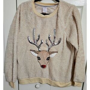 Women's Reindeer Holiday Sweater, Fuzzy Material, EUC, Size XL