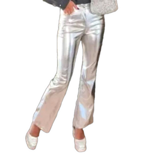 Silver Metallic Faux Leather Pants Sz 7