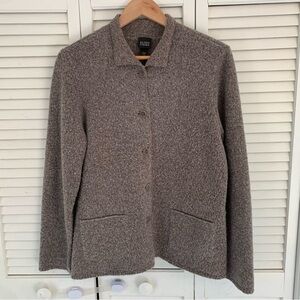 EILEEN FISHER Brown Wool Melange Textured Buttons Collared Cardigan M Sweater