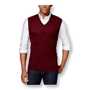 Club Room Men’s Merino Textured Argyle Sweater Vest Color Red Plum Sz XLT