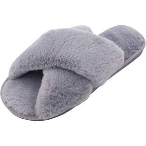 COPY - ASNY Fiona Women Cross Band Slippers Soft Plush Furry Cozy Open Toe Hous…