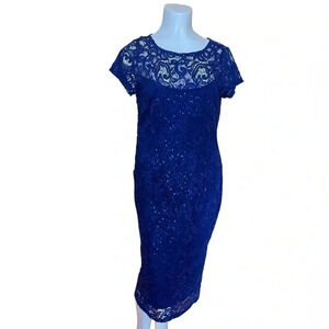 Marina blue lace and sequin short sleeve dress sz  10