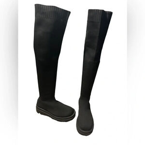 cuccoo Black Elastic Knit Over the Knee Chunky heeked Boots‎ Size 37