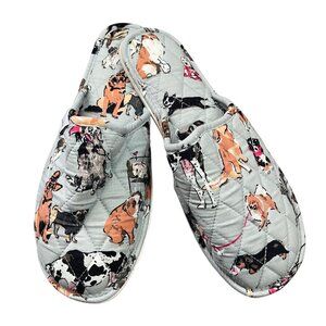 Vera Bradley Dog Show Travel Slippers Women's Medium 7-8 Quilted Cotton Gray