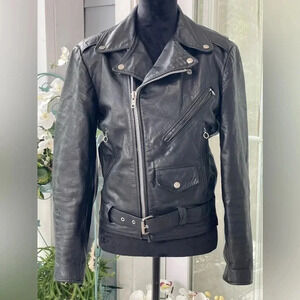 Ginoleathers 70’s women’s motorcycle jacket, black leather made in Brazil size 6