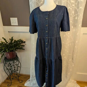 Joules Short Sleeve Denim Midi Dress, Size 12