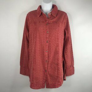 Soft Surroundings Sunwashed Eyelet Rust Red Inez Button Up Blouse Top