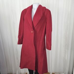 J. Jill red wool shawl collar single button long jacket car coat size large