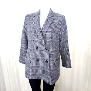 Pendleton lambs wool blazer navy blue cream and tan double breasted 14 petite