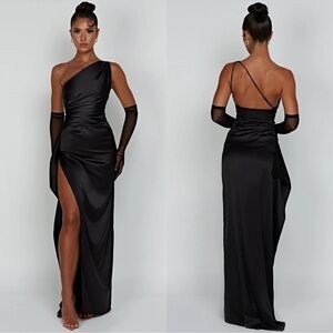 NWT Babyboo Ariel Black Satin Maxi Dress