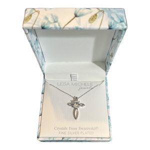 Lesa Michele Jewels Silver Plated Cross Necklace with Swarovski Crystal