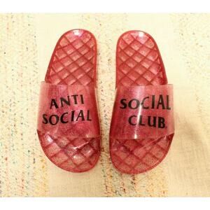 Anti Social Social Club Pink Everything Glitters Hard Slide Sandals Size 36