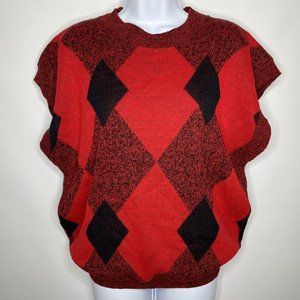 Vintage 80s Golden Wings Red Black Space Dyed Argyle Short Sleeve Sweater