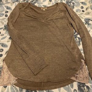 One World Sweater with lace accent size Medium