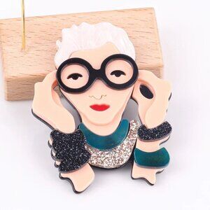 Elegant Lady with Glasses Women Brooch Resin Lapel Pin Jewelry Gift