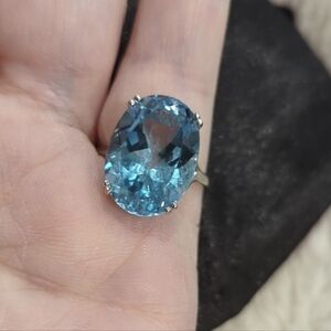 NEW Sigal Sterling silver oval blue topaz gem ring size 7