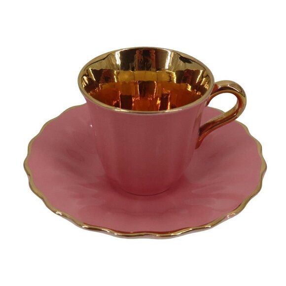 VTG Wade England Pink Metallic Gold Demitasse Espresso Coffee Tea Cup Saucer Set - Picture 1 of 13