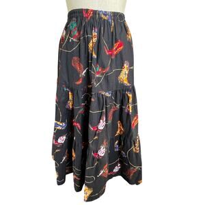 RHONDA STARK Cowboy Boot Print Tiered Full Maxi Skirt Size 33/ XL