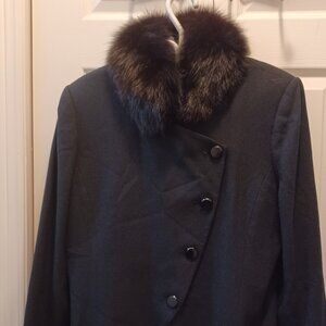 Kasper for A.S.L., Vtg. Black, 100% Wool Jacket/Blazer with Black Fox Collar, 14