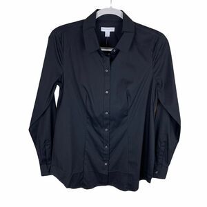 Charter Club Long-Sleeve Button-up Black Blouse NEW Sz 4