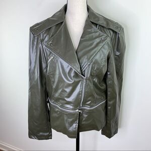 New Light Olive Green Faux Leather Moto Jacket XXL