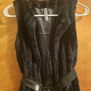 Black Faux Fur Vest with Belt‎