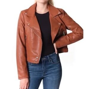 Blank Nyc cognac brown faux leather moto jacket M