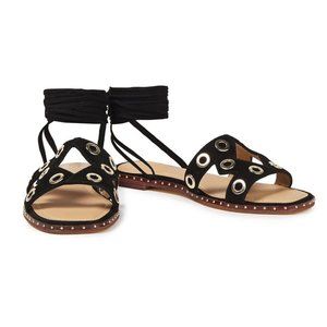 NEW! Maje Suede Leather Eyelet-embellished Sandals Shoes Black, Sz 36 (US 6)