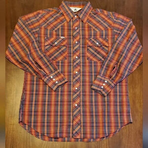 Vintage‎ Chute #1 Plaid Western Pearl Snap Long Sleeve Shirt Mens Size L 16-16.5