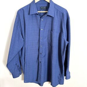 UOMO Italy Cotton Mens Large Tall Blue Button‎ Down Shirts Long Sleeve Collared