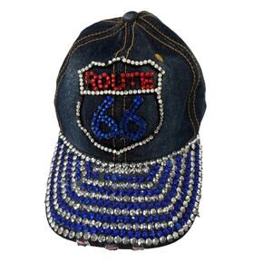 Route 66 Denim with Rhinestones Baseball Cap