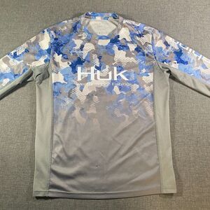 Huk Performance Fishing Icon X Long Sleeve Shirt Mens Small Blue Camo Stretch