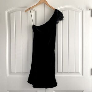 Ralph Lauren Rugby NWT Black Velvet One Shoulder Lace Women's Dress Size 2 NEW