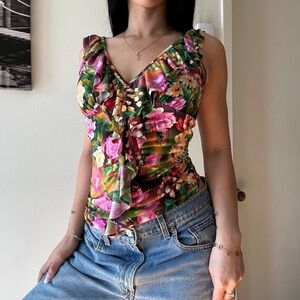 Y2k floral ruffle tank blouse