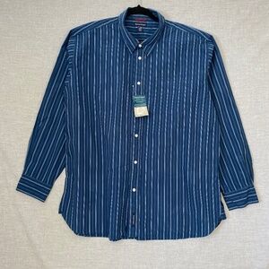 Denver Hayes Button Up Shirt Blue Stripe 100% Cotton Sz 2X NEW