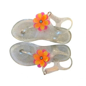 Carter's Child Selena Girl's T-Strap Jelly Sandal Flower Design Grey SZ 12