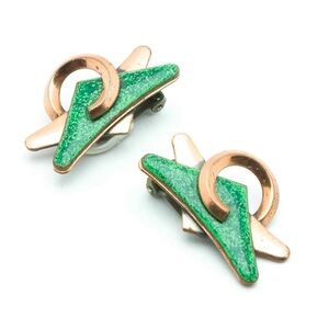 Vintage Matisse copper green enamel art deco 50s clip-on earrings