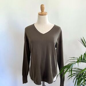 Margaret O'leary Green V-neck Cotton Sweater XS