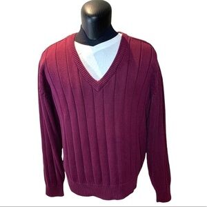 Vintage Eddie Bauer Knit Sweater Pullover Men XL Burgundy Long Sleeve Academia