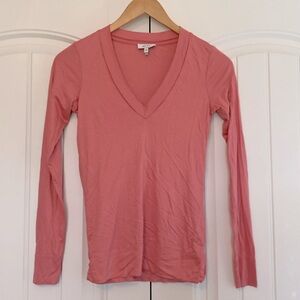 Reiss Women's Long Sleeve V Neck Pink Blouse Tee Size XS