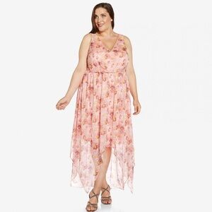 Adrianna Papell NWT Pink Floral Asymmetric Chiffon Midi Dress